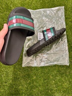 Gucci Black Slides with Green and Red Stripe Band Gucci Web Men main image 3